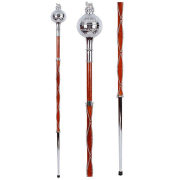 Drum Major Mace Embossed Ball Head Lion And Crown Top